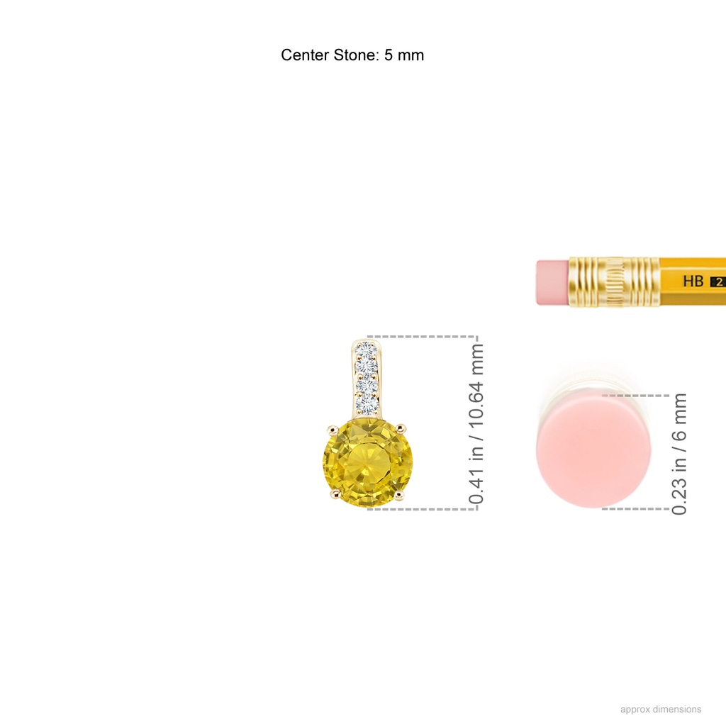 5mm AAA Solitaire Round Yellow Sapphire Pendant with Diamond Bale in Yellow Gold Ruler