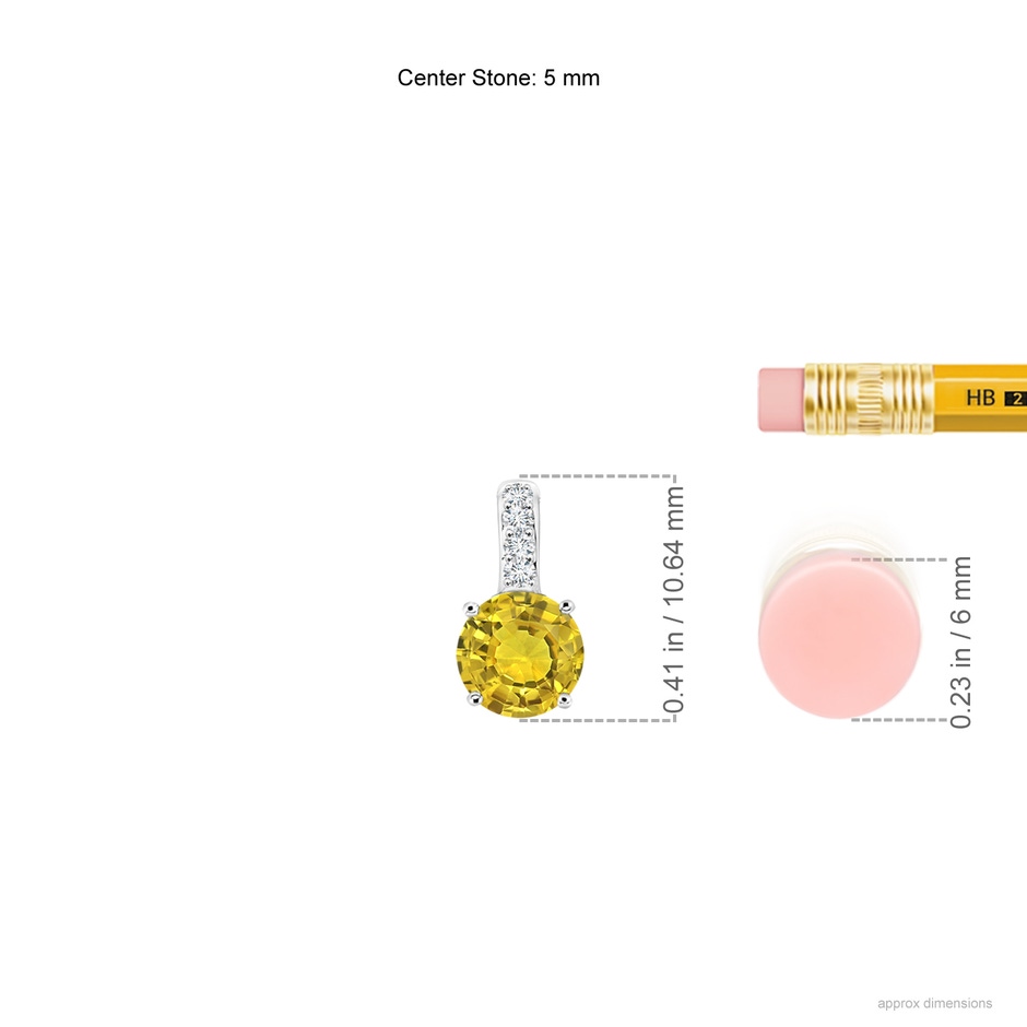 5mm AAAA Solitaire Round Yellow Sapphire Pendant with Diamond Bale in P950 Platinum ruler