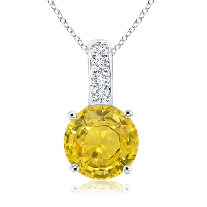 6mm AAA Solitaire Round Yellow Sapphire Pendant with Diamond Bale in White Gold 