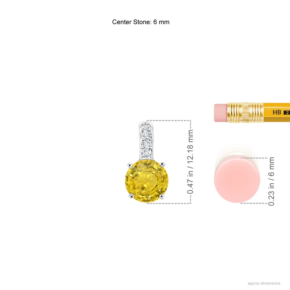 6mm AAA Solitaire Round Yellow Sapphire Pendant with Diamond Bale in White Gold ruler