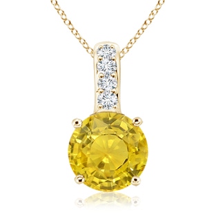 6mm AAA Solitaire Round Yellow Sapphire Pendant with Diamond Bale in Yellow Gold