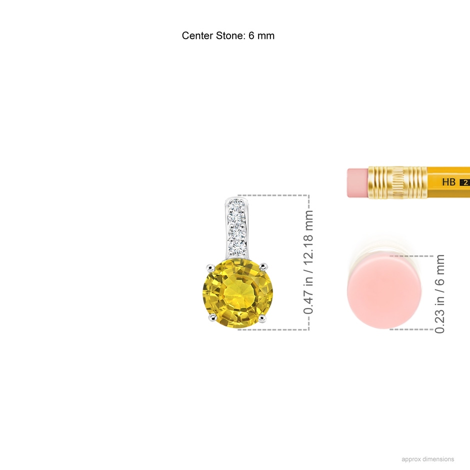 6mm AAAA Solitaire Round Yellow Sapphire Pendant with Diamond Bale in P950 Platinum ruler