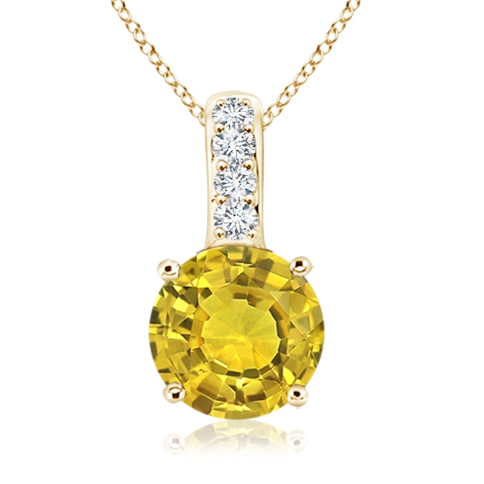 6mm AAAA Solitaire Round Yellow Sapphire Pendant with Diamond Bale in Yellow Gold 