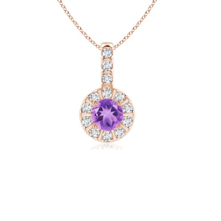 4mm A Amethyst Pendant with Bar-Set Diamond Halo in Rose Gold