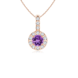 4mm AA Amethyst Pendant with Bar-Set Diamond Halo in Rose Gold