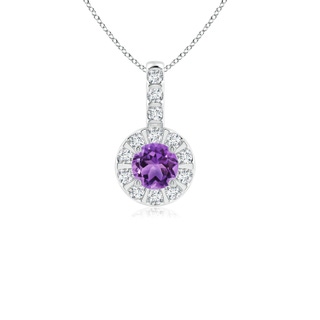 4mm AA Amethyst Pendant with Bar-Set Diamond Halo in White Gold