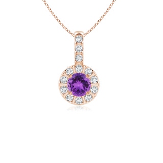 4mm AAA Amethyst Pendant with Bar-Set Diamond Halo in Rose Gold