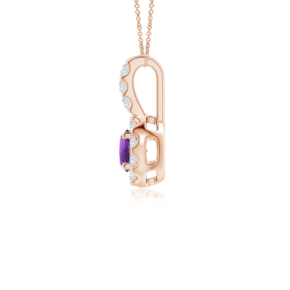 4mm AAA Amethyst Pendant with Bar-Set Diamond Halo in Rose Gold side 199
