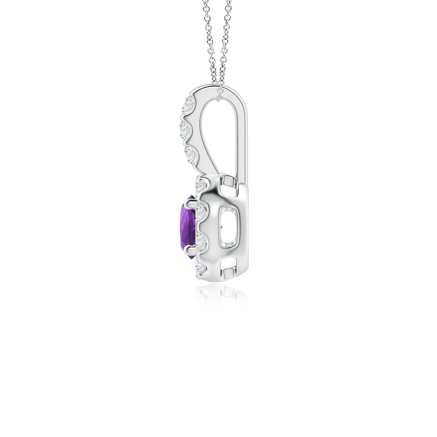 4mm AAA Amethyst Pendant with Bar-Set Diamond Halo in White Gold