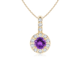 4mm AAA Amethyst Pendant with Bar-Set Diamond Halo in Yellow Gold