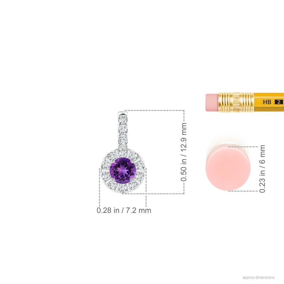 4mm AAAA Amethyst Pendant with Bar-Set Diamond Halo in White Gold ruler