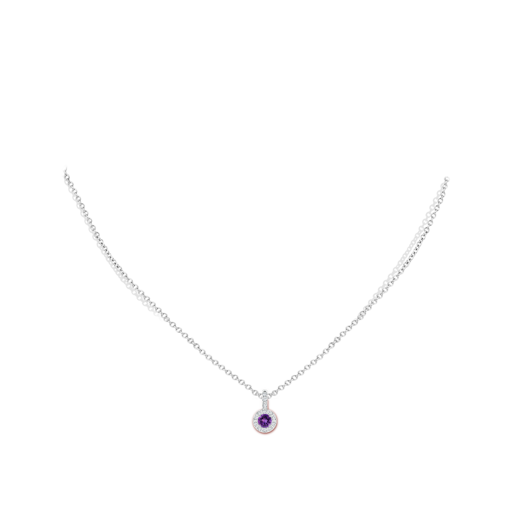 4mm AAAA Amethyst Pendant with Bar-Set Diamond Halo in White Gold Body-Neck