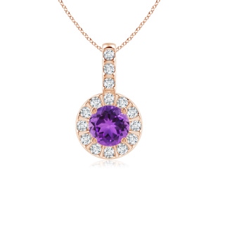 5mm AAA Amethyst Pendant with Bar-Set Diamond Halo in Rose Gold