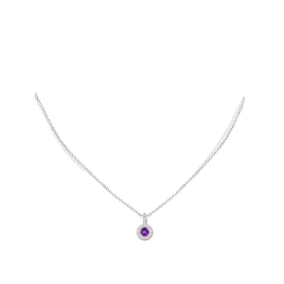 5mm AAA Amethyst Pendant with Bar-Set Diamond Halo in White Gold pen