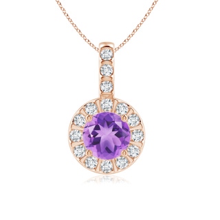 6mm A Amethyst Pendant with Bar-Set Diamond Halo in Rose Gold