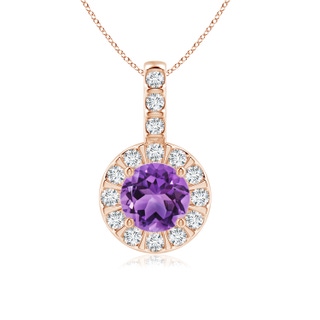 6mm AA Amethyst Pendant with Bar-Set Diamond Halo in Rose Gold