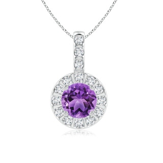 6mm AA Amethyst Pendant with Bar-Set Diamond Halo in White Gold