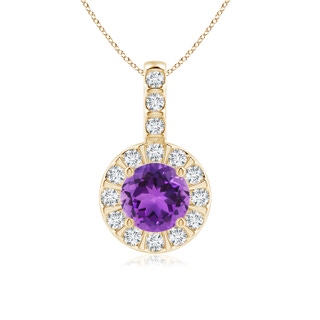 6mm AAA Amethyst Pendant with Bar-Set Diamond Halo in Yellow Gold