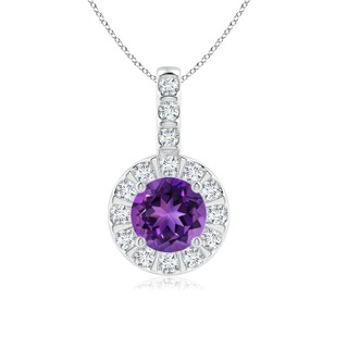 6mm AAAA Amethyst Pendant with Bar-Set Diamond Halo in White Gold