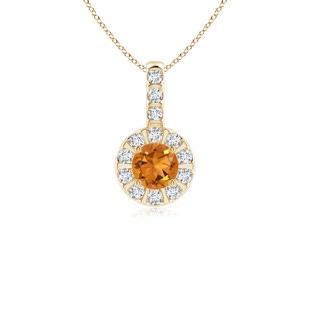 4mm AAA Vintage Style Citrine and Diamond Halo Pendant in Yellow Gold