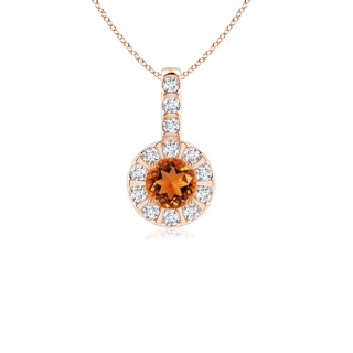 4mm AAAA Vintage Style Citrine and Diamond Halo Pendant in Rose Gold
