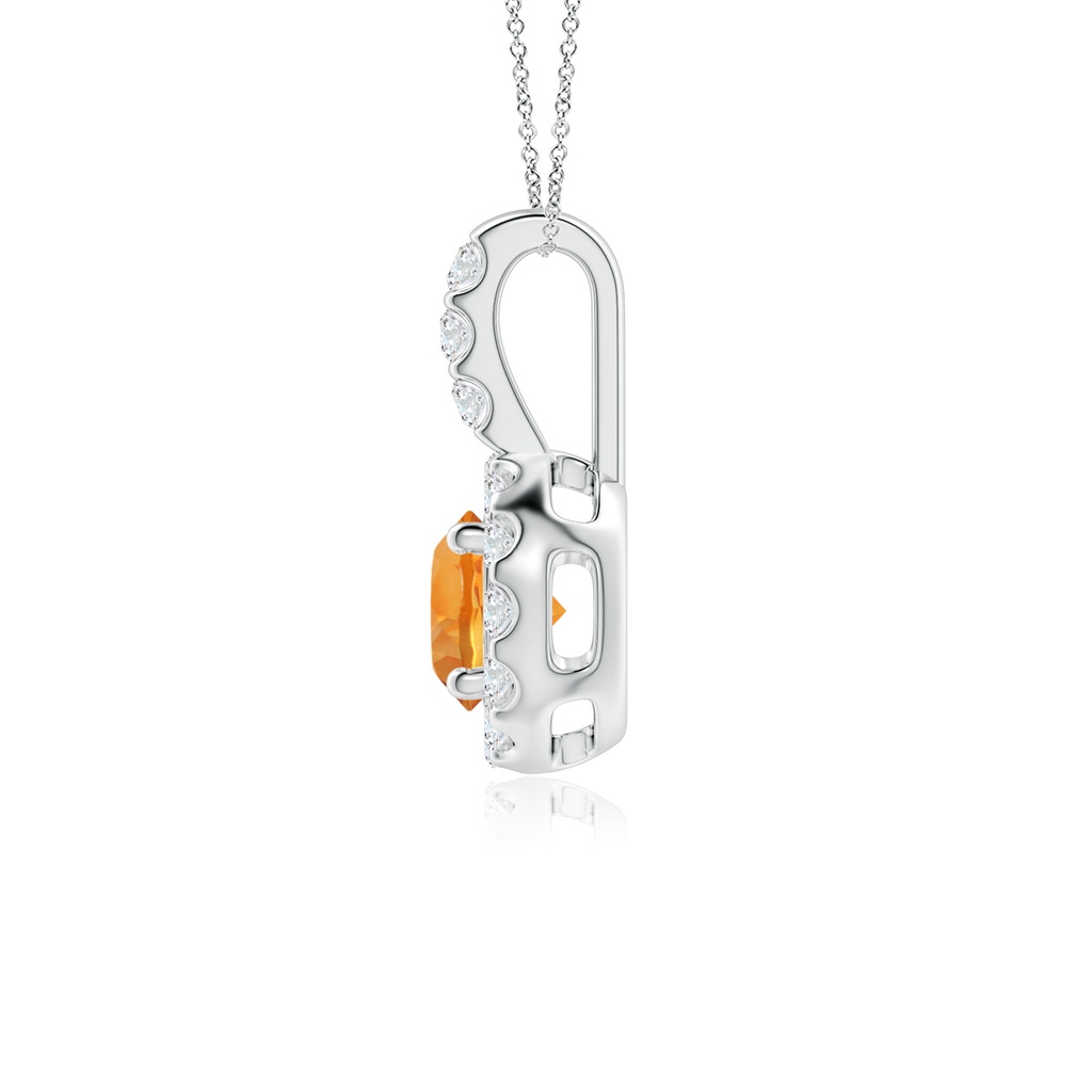 5mm AAA Vintage Style Citrine and Diamond Halo Pendant in White Gold Side 1