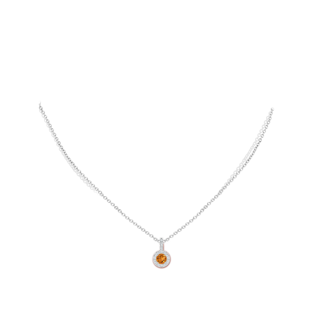 5mm AAA Vintage Style Citrine and Diamond Halo Pendant in White Gold Body-Neck
