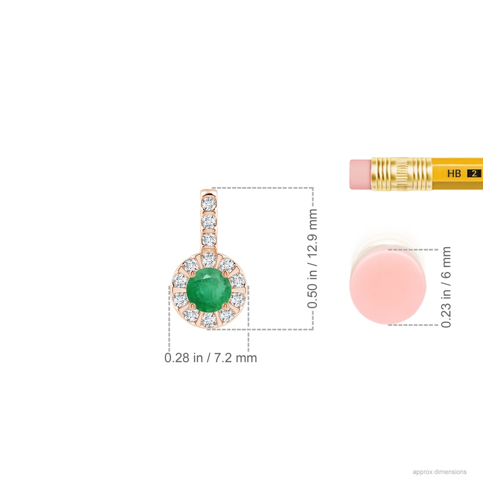 4mm A Emerald Pendant with Bar-Set Diamond Halo in Rose Gold ruler