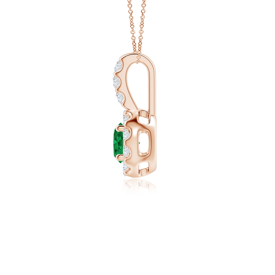 4mm AAA Emerald Pendant with Bar-Set Diamond Halo in Rose Gold side 199