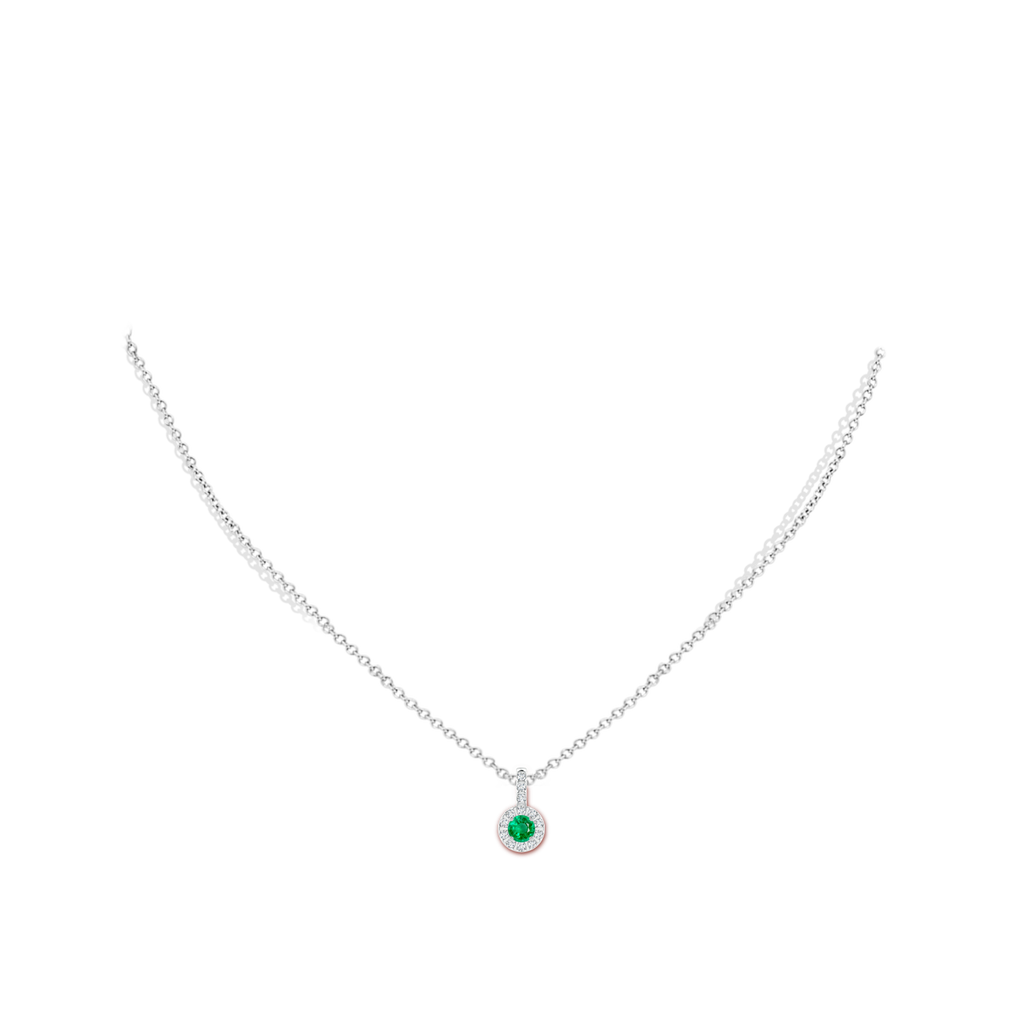 4mm AAA Emerald Pendant with Bar-Set Diamond Halo in White Gold Body-Neck