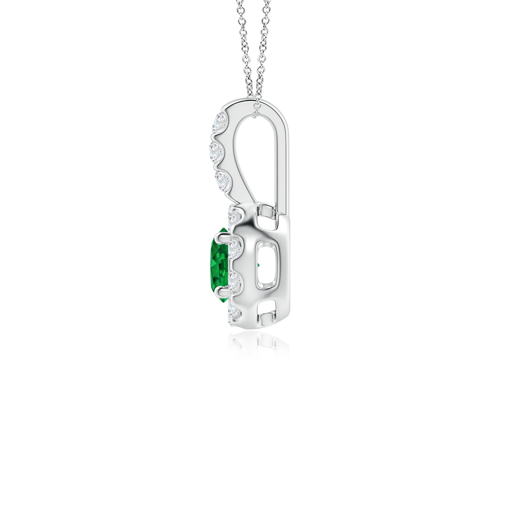 4mm AAAA Emerald Pendant with Bar-Set Diamond Halo in White Gold - side 199