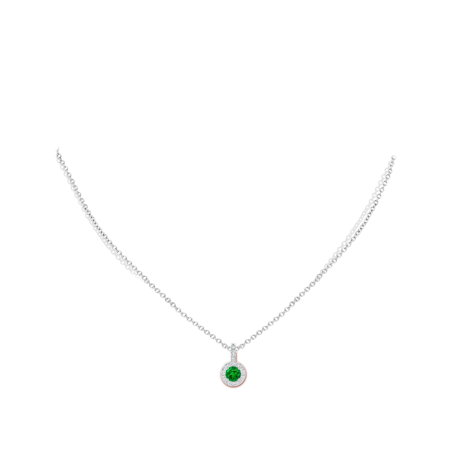 5mm Lab-Grown Emerald Pendant with Bar-Set Diamond Halo in White Gold body-neck