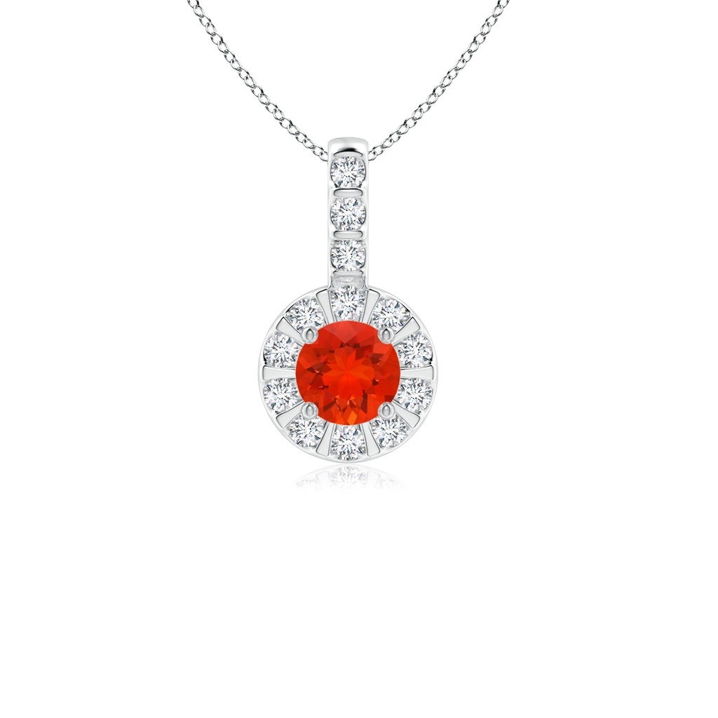 4mm AAAA Vintage Style Fire Opal and Diamond Halo Pendant in P950 Platinum