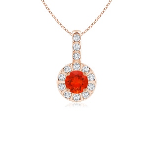 4mm AAAA Vintage Style Fire Opal and Diamond Halo Pendant in Rose Gold