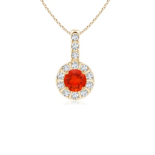 4mm AAAA Vintage Style Fire Opal and Diamond Halo Pendant in Yellow Gold