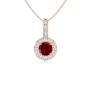 4mm AAA Vintage Style Garnet and Diamond Halo Pendant in Rose Gold