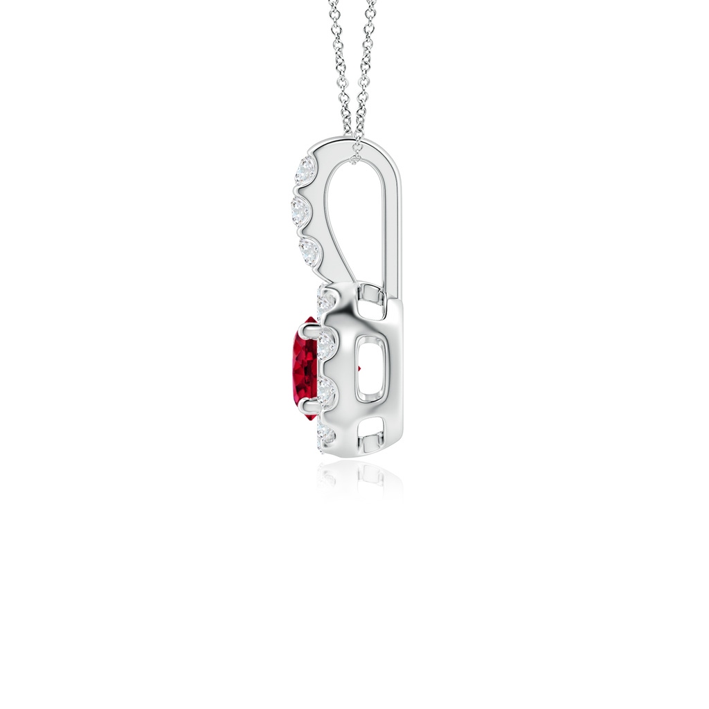 4mm AAAA Vintage Style Garnet and Diamond Halo Pendant in White Gold Side 1