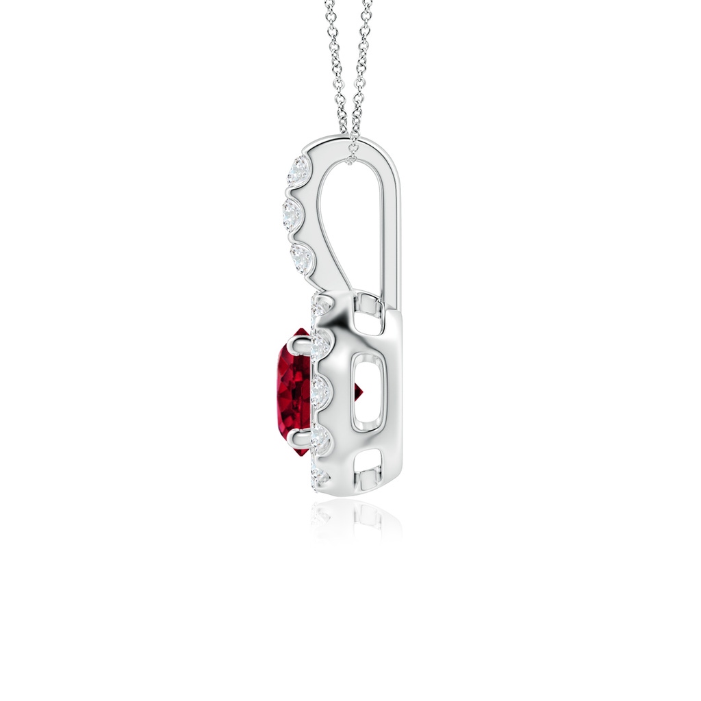 5mm AAA Vintage Style Garnet and Diamond Halo Pendant in White Gold Side 1
