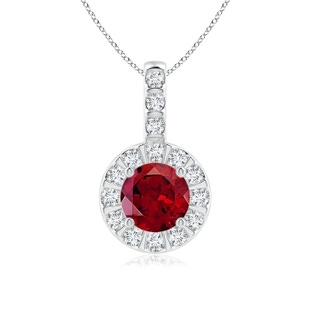 6mm AAAA Vintage Style Garnet and Diamond Halo Pendant in P950 Platinum