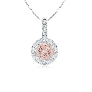 5mm AAA Morganite Pendant with Bar-Set Diamond Halo in White Gold