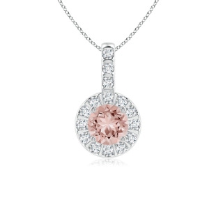 5mm AAAA Morganite Pendant with Bar-Set Diamond Halo in White Gold