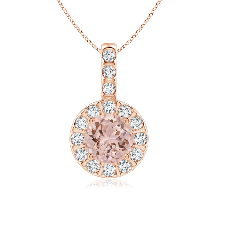 6mm AAA Morganite Pendant with Bar-Set Diamond Halo in Rose Gold 