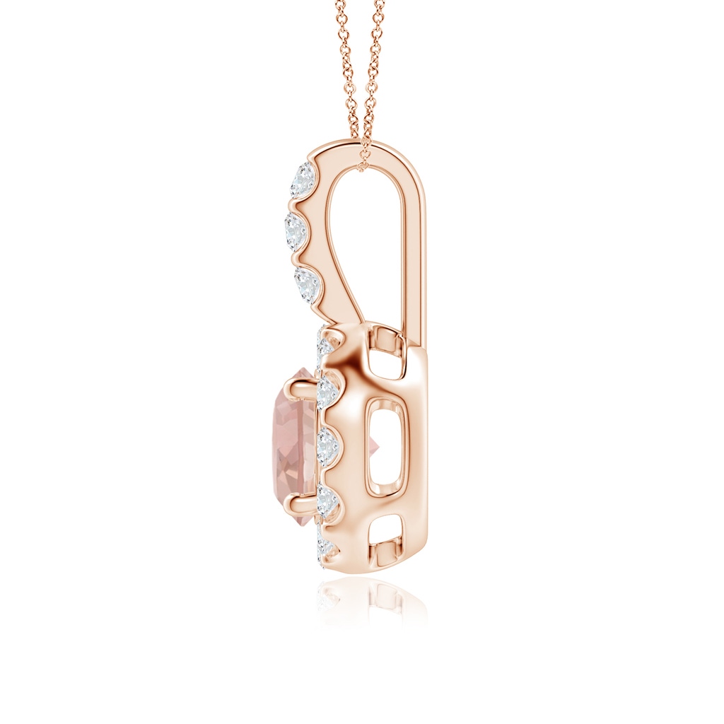 6mm AAA Morganite Pendant with Bar-Set Diamond Halo in Rose Gold Side 1