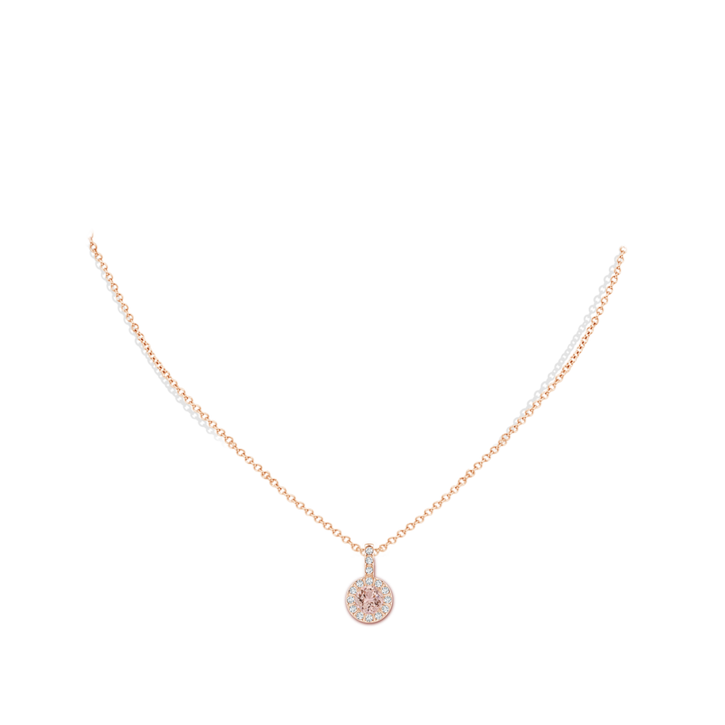 6mm AAA Morganite Pendant with Bar-Set Diamond Halo in Rose Gold Body-Neck