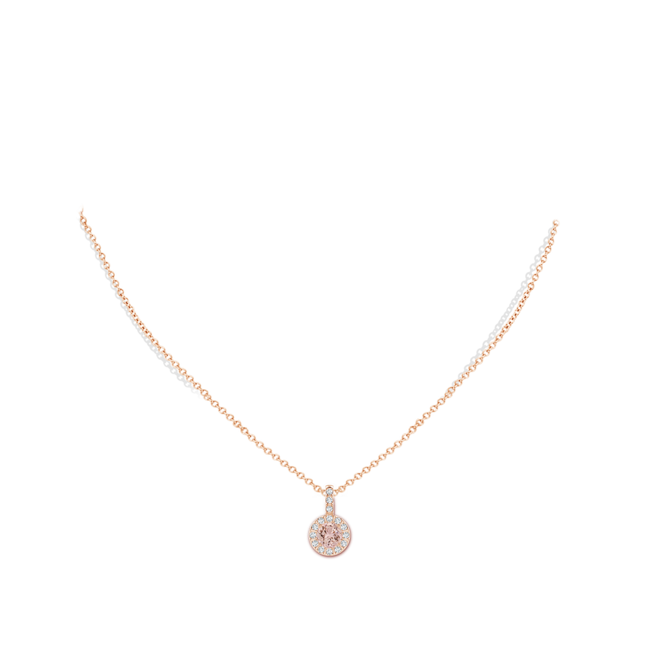 6mm AAA Morganite Pendant with Bar-Set Diamond Halo in Rose Gold body-neck