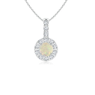 4mm AAA Opal Pendant with Bar-Set Diamond Halo in 9K White Gold