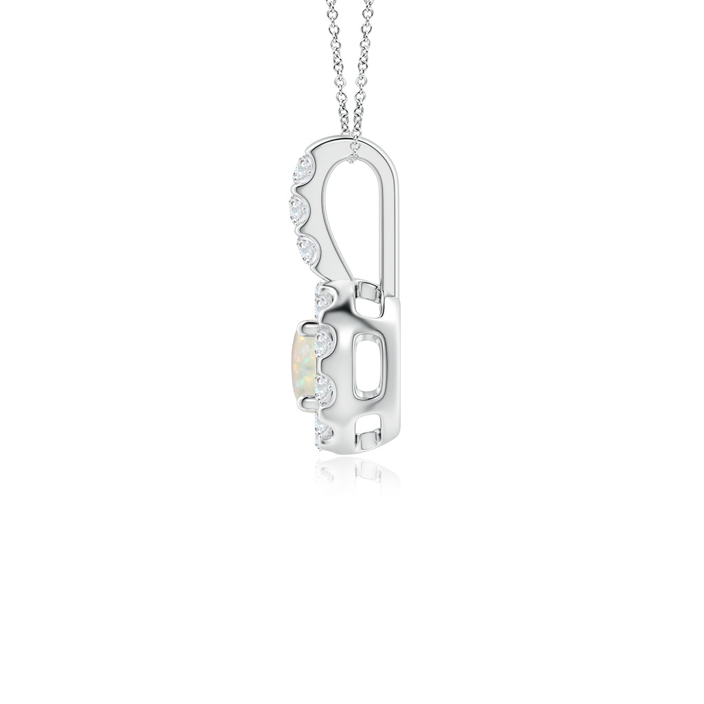 4mm AAA Opal Pendant with Bar-Set Diamond Halo in 9K White Gold Side 1