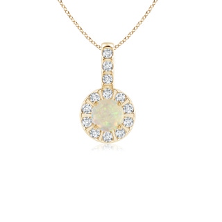 4mm AAA Opal Pendant with Bar-Set Diamond Halo in Yellow Gold