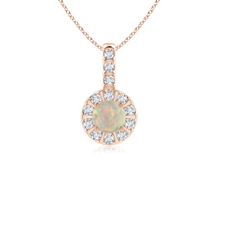 4mm AAAA Opal Pendant with Bar-Set Diamond Halo in Rose Gold