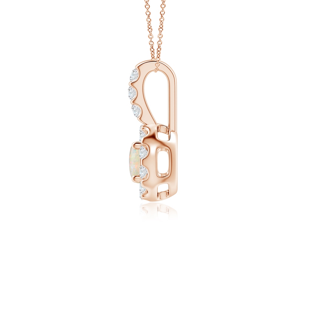 4mm AAAA Opal Pendant with Bar-Set Diamond Halo in Rose Gold Side 1